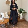 Black Fox Georgette With Embroidery Gown