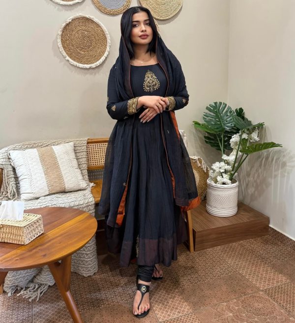 Black Fox Georgette With Embroidery Gown