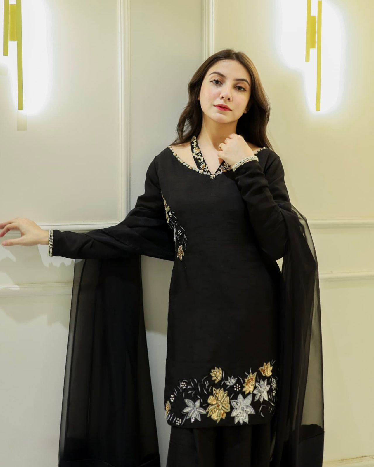 Black Natural Crep Silk Embroidery Salwar Suit - Image 2