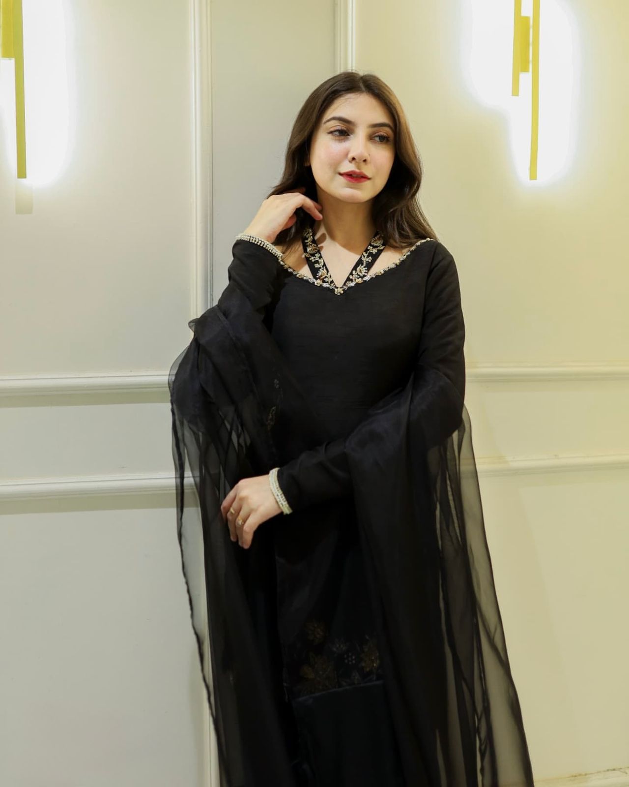 Black Natural Crep Silk Embroidery Salwar Suit - Image 10