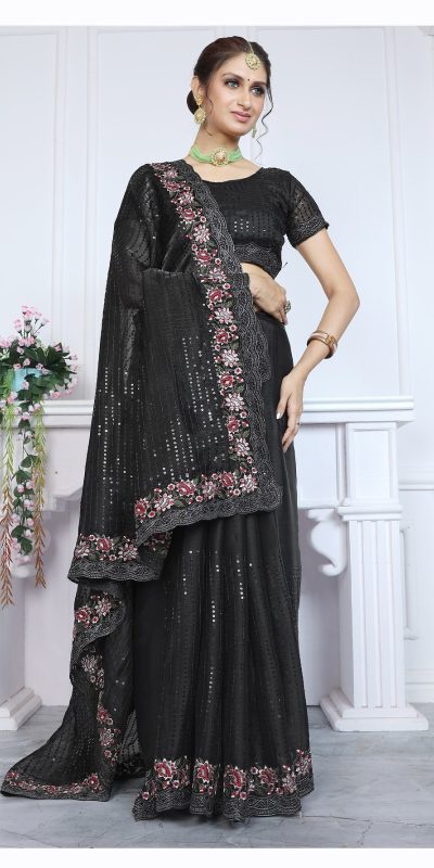 BT Sarangi Black Premium Jimmy cho Silk Saree with Embroidery Work & Zari Work. Exclusive Offer ₹2899. Delivery 4-6 Working Days. Shop now. | Sarees, Bollywood Sarees, Creative Sarees, Designer Sarees, Embroidered Sarees, Ethnic Saree, Modern Digital sarees, Party Wear Sarees