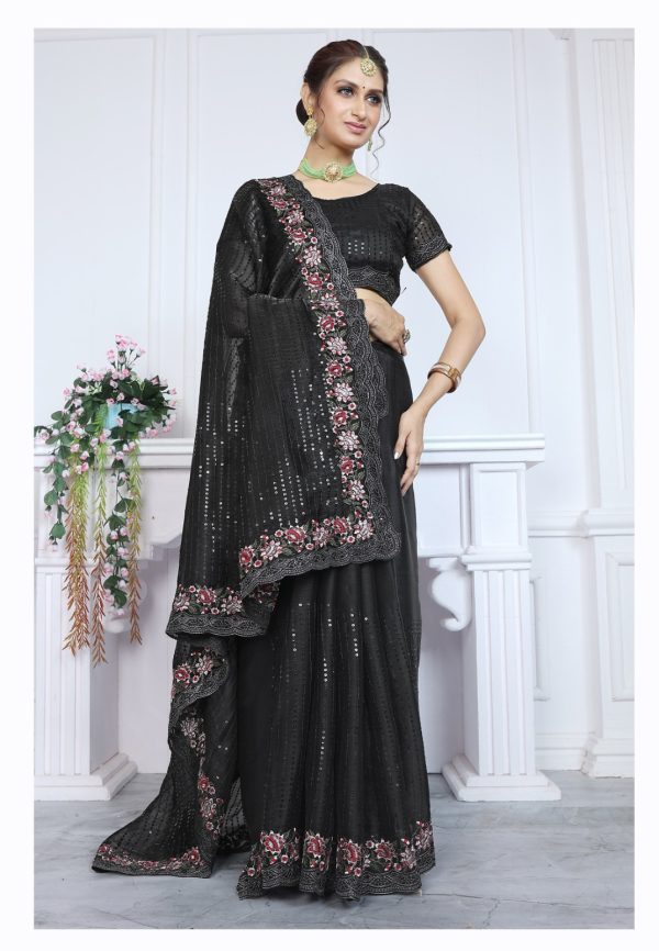 BT Sarangi Black Premium Jimmy cho Silk Saree with Embroidery Work & Zari Work. Exclusive Offer ₹2899. Delivery 4-6 Working Days. Shop now. | Sarees, Bollywood Sarees, Creative Sarees, Designer Sarees, Embroidered Sarees, Ethnic Saree, Modern Digital sarees, Party Wear Sarees