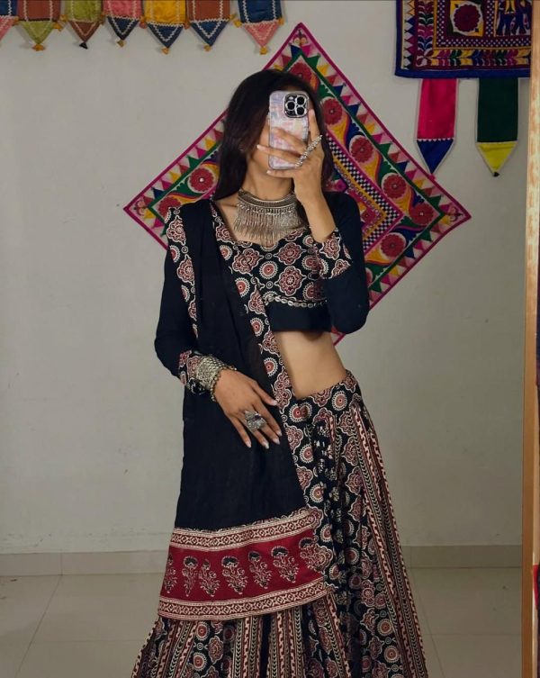 Black Rayon Cowrie Lace Work Lehenga Choli