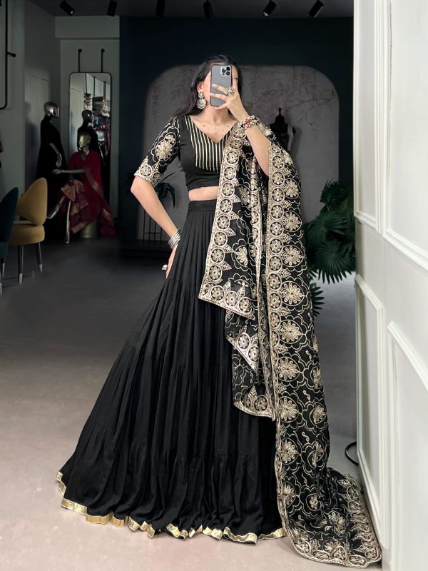 Black Rayon With Zari Work Lehenga Choli