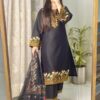 Black Roman Silk With Embroidery Salwar Suit