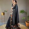Black Soft Lichi Silk Cloth With Lace Saree
