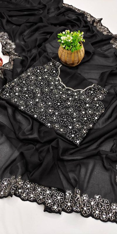 BT 12 Black Soft Star Georgette Silk with Embroidery Work & Mirror Work Saree . Exclusive Offer ₹1999. Delivery 4-6 Working Days. Shop now. | Sarees, Bollywood Sarees, Creative Sarees, Designer Sarees, Embroidered Sarees, Ethnic Saree, Modern Digital sarees, Party Wear Sarees