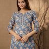 Blue Cotton Printed Kurti
