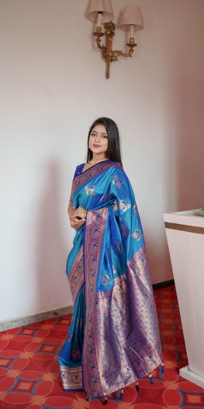 Blue Pethani Silk Zari Lace Work Saree