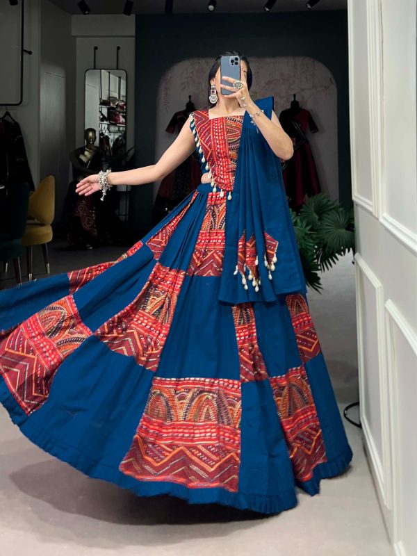 Blue Pure Cotton Lace Lehenga Choli