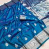 Blue Soft Banarasi Cotton Silk Zari Work Saree