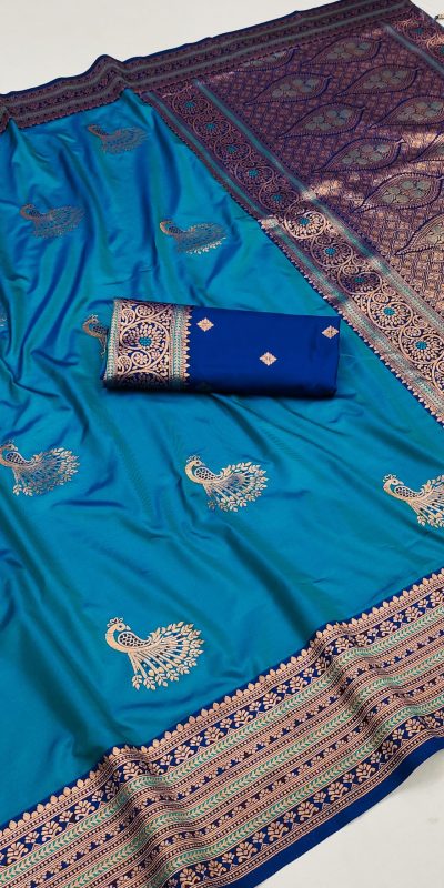 Blue Soft Silk Zari Lace Work Saree