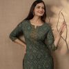 Bottle Green Cotton Printed Kurti