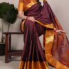 Brown Poly Cotton With Zari Work Saree