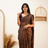 Brown Soft Lichi Silk With Lace Work Saree