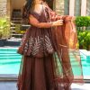 Brown Star Georgette Coding Work Salwar Suit