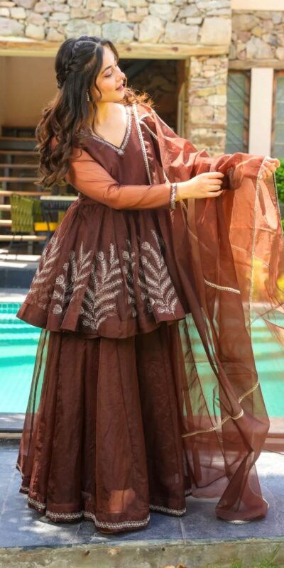 SSR 523 Brown Heavy Star Georgette Salwar Suit Perfect for Wedding, Party, Baisakhi, Housewarming, Temple Visit Affordable Price ₹1799. Delivery 4-6 Days | Jump Suits, Salwar suit, Designer Suits, Casual Suits, Creative suits, Palazzo Suits, Party Wear Suits, Patiala Suits, Straight Suits