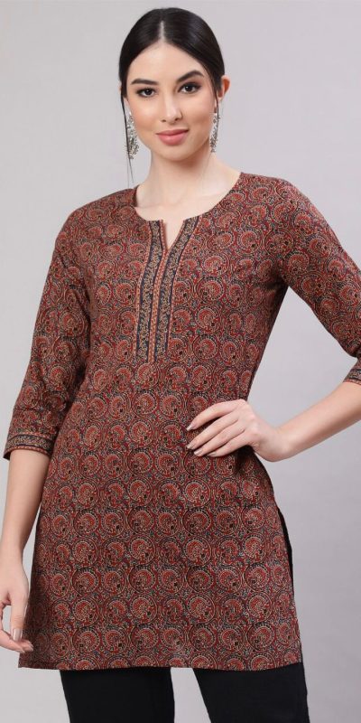 INLI Blush 2.0 Dark Red Cotton Printed Designer Work Kurti in . Wedding, Party, Festive, Events, Special Price ₹1269. Delivery 4-6 Working Days. Shop now. | Kurti, Bollywood Kurti, Creative Kurtis, Designer Kurti, Party Wear Kurti, Selfie Kurti