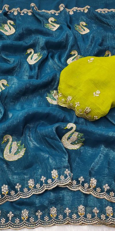 BT 1284 Firozi Crunchy Chiffon Saree Perfect for Wedding, Party, Ethnic Day, Ganesh Chaturthi, Sangeet . Best Price ₹1799. Delivery 4-6 Working Days | Sarees, Bollywood Sarees, Creative Sarees, Designer Sarees, Embroidered Sarees, Ethnic Saree, Modern Digital sarees, Party Wear Sarees