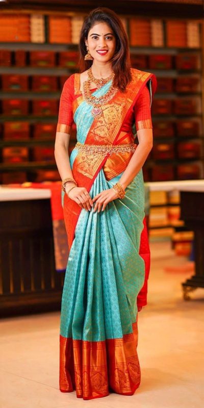 Firozi Lichi Silk Jacquard All Over Saree