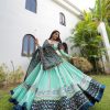 Firozi Silk Cowrie Work Embroidery Lehenga Choli