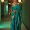 Firozi Soft Lichi Silk With Lace Border Saree