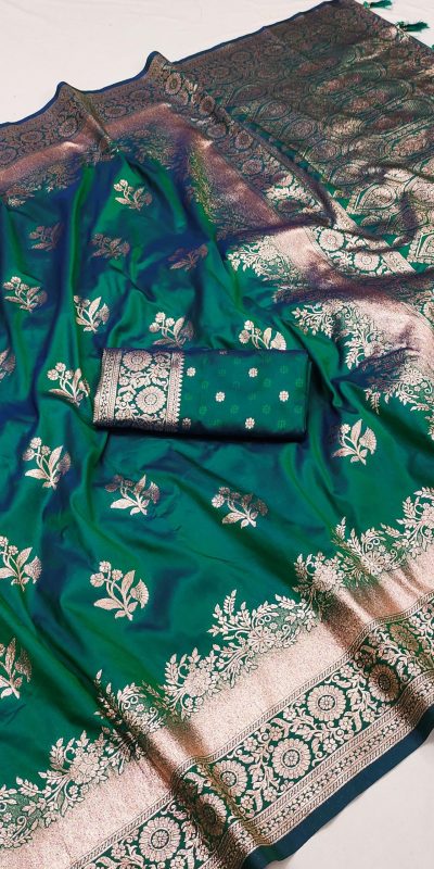 Green Banarasi Silk Zari Lace Work Saree