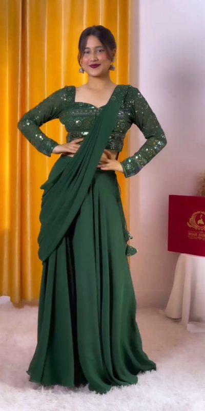 Green Faux Georgette With Sequins Work Salwar Suit