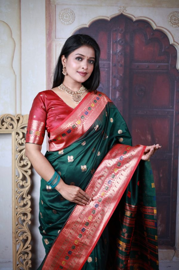 Green Paithani Ajanta Lotus With Lace Work Saree