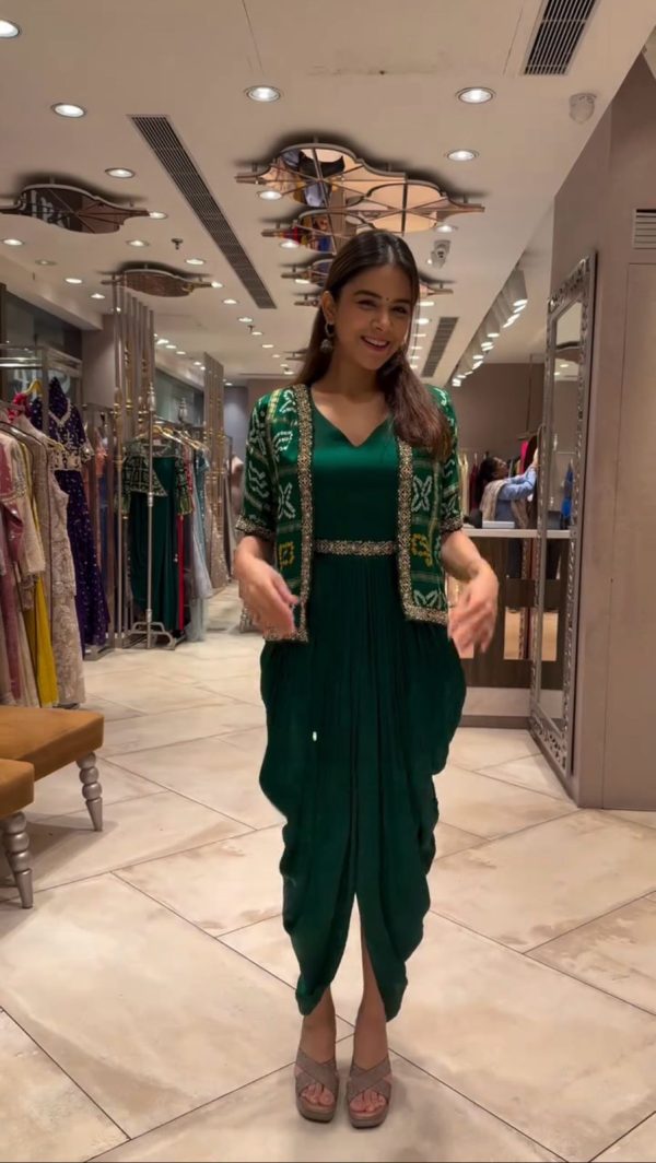 Green Printed Chinon With Lace Work Dhoti Suit