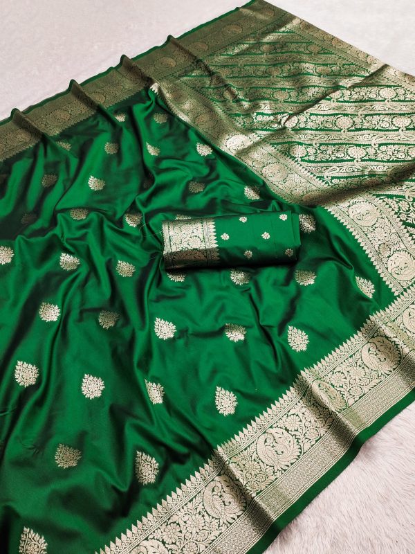 Green Soft Banarasi Cotton Silk Zari Work Saree
