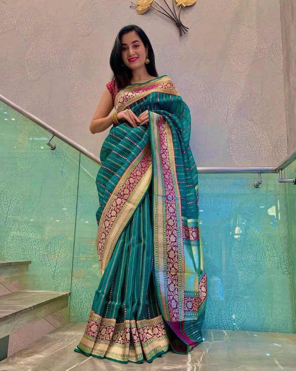 Green Soft Lichi Silk Rich Pallu Saree