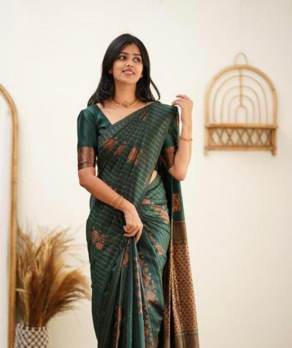 Green Soft Lichi Silk With Lace Work Saree