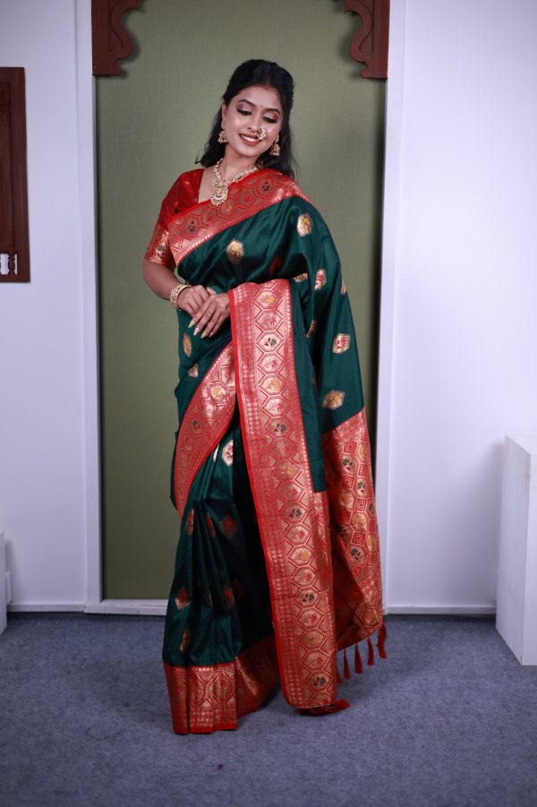 Green Soft Paithani Silk Zari Work Lace Saree