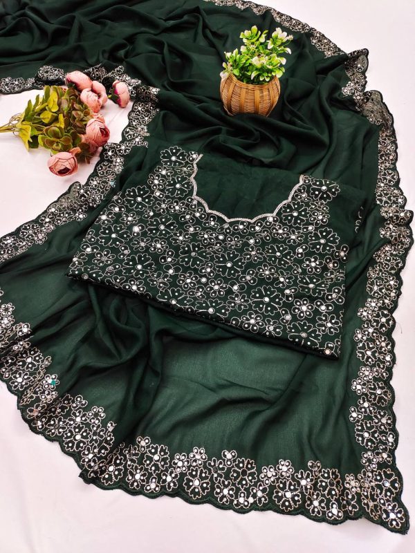 BT 12 Green Soft Star Georgette Silk with Embroidery Work & Mirror Work Saree . Exclusive Offer ₹1999. Delivery 4-6 Working Days. Shop now. | Sarees, Bollywood Sarees, Creative Sarees, Designer Sarees, Embroidered Sarees, Ethnic Saree, Modern Digital sarees, Party Wear Sarees