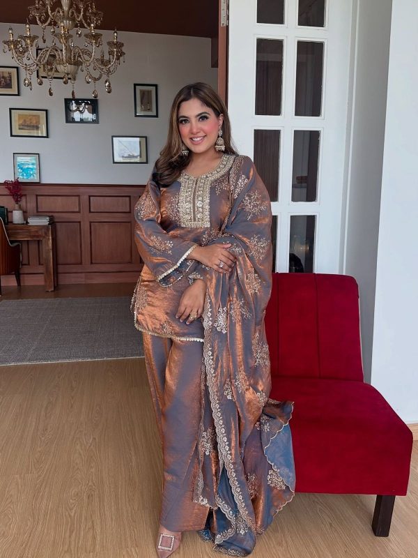 Grey Fendy Silk With Embroidery Salwar Suit