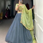 Grey Georgette Sequins Work Embroidery Lehenga Choli
