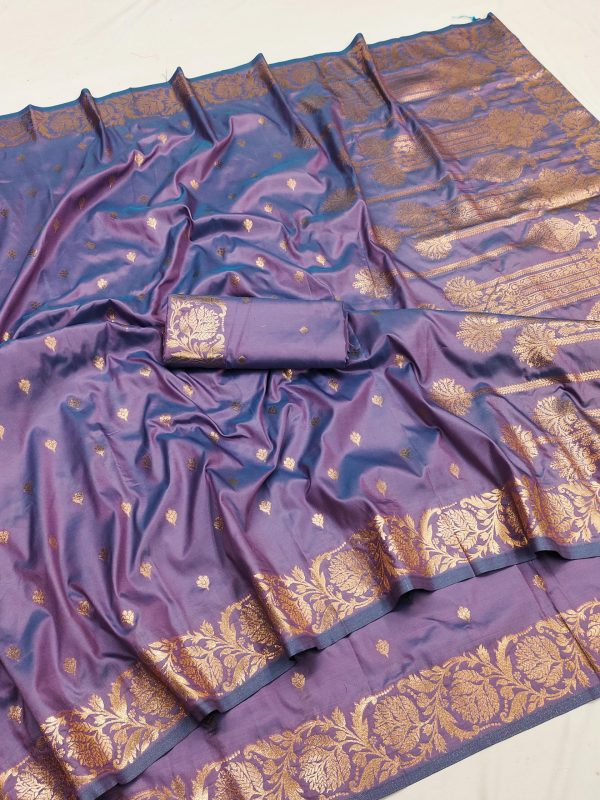 Lavender Banarasi Silk With Lace and Zari Work Saree