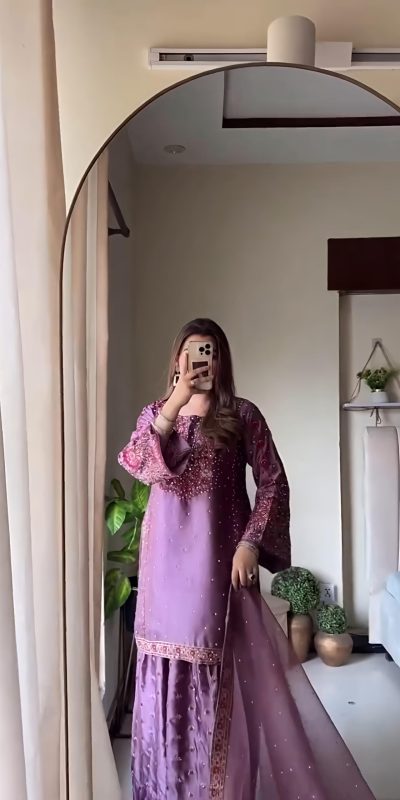 NSR 849 Lavender Chinnon Silk Salwar Suit Perfect for Wedding, Party, Baisakhi, Anniversary, Housewarming . Available at ₹1999 only. Delivery 4-6 | Jump Suits, Salwar suit, Designer Suits, Casual Suits, Creative suits, Palazzo Suits, Party Wear Suits, Patiala Suits, Straight Suits