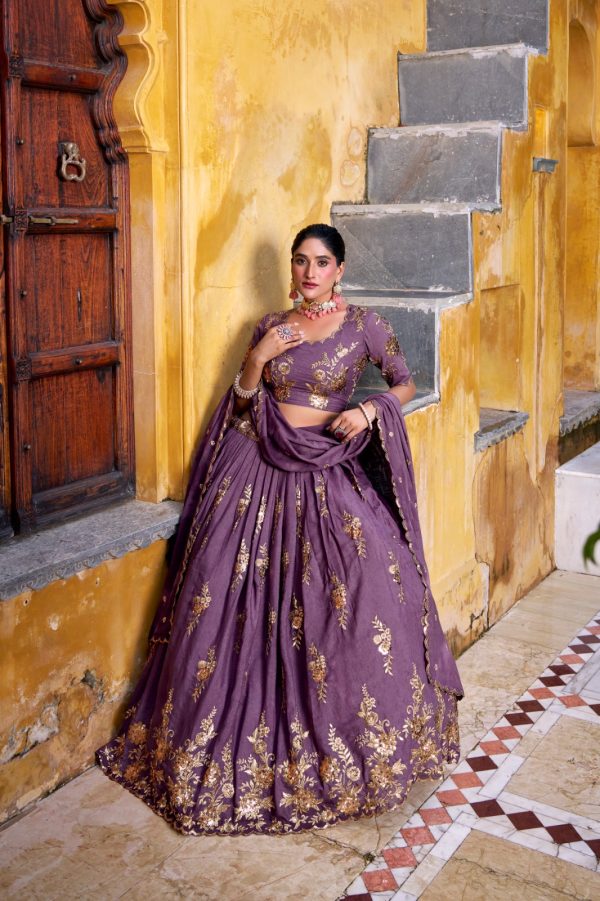 Lavender Chocolate Crush Embroidery Work Lehenga Choli