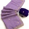 Lavender Crunchy Chiffon Embroidery Work Saree