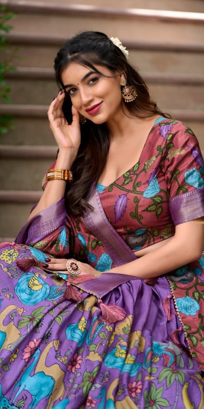 LNB 1222 Lavender Dola Silk With Kalamkari Print & Zari Work Lehenga Choli . Grab it for ₹1899. Delivery 4-6 Working Days. Shop now. | Lehenga, Bollywood Lehenga, Creative Lehenga, Designer Lehenga, Embroidered Lehenga, Party Wear Lehenga