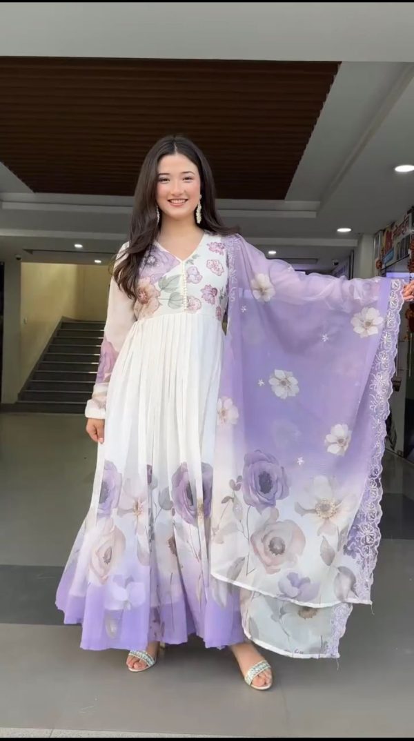 Lavender Faux Georgette With Sequence Gown