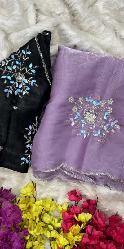 Lavender Soft Jimmy Chuu Lace Border Saree