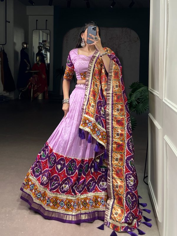 Lavender Tasar Silk Gamthi Work Lehenga Choli