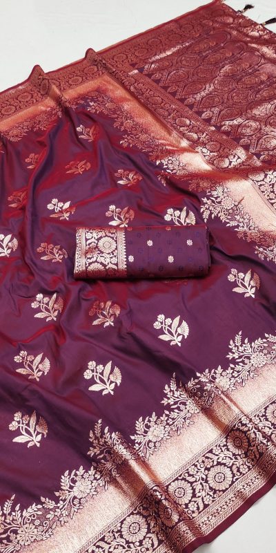 Maroon Banarasi Silk Zari Lace Work Saree