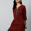 Maroon Cotton Printed Kurti
