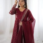 ZSR 3134 Maroon Crunchy Silk Salwar Suit Perfect for Wedding, Party, Sangeet, Anniversary, Housewarming Introductory Price ₹2399. Delivery 4-6 | Jump Suits, Salwar suit, Designer Suits, Casual Suits, Creative suits, Palazzo Suits, Party Wear Suits, Patiala Suits, Straight Suits