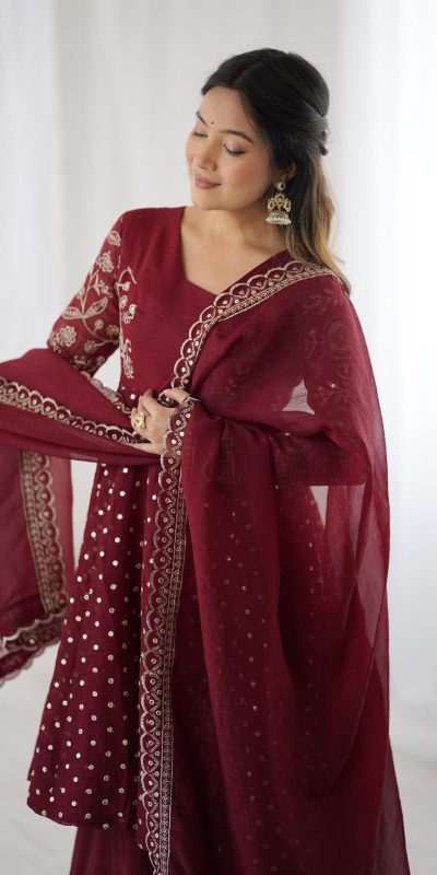 ZSR 3134 Maroon Crunchy Silk Salwar Suit Perfect for Wedding, Party, Sangeet, Anniversary, Housewarming Introductory Price ₹2399. Delivery 4-6 | Jump Suits, Salwar suit, Designer Suits, Casual Suits, Creative suits, Palazzo Suits, Party Wear Suits, Patiala Suits, Straight Suits