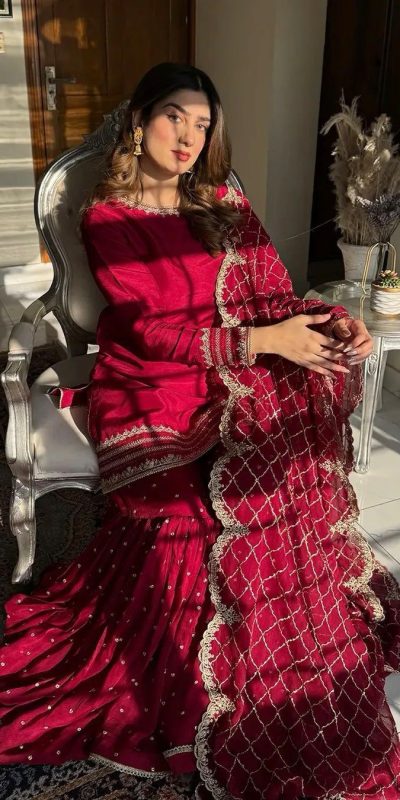 Maroon Faux Georgette Embroidery Work Salwar Suit